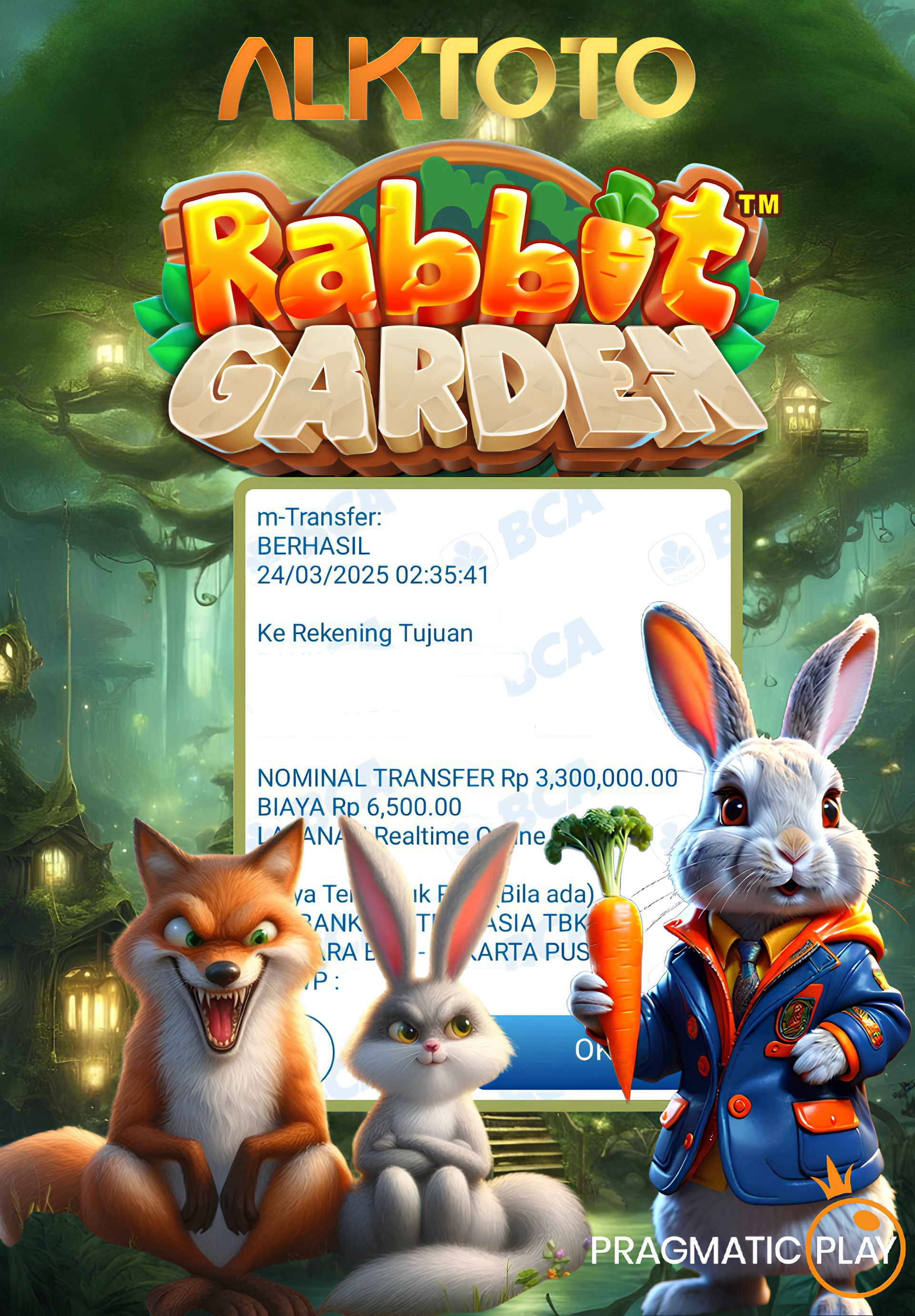 ALKTOTO WIN GAME SLOT PRAGMATIC PLAY - RABBIT GARDEN Rp. 3.300.000,- LUNAS